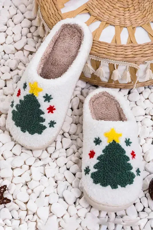 White Christmas Deer Home Indoor Plush Slippers - Fashionfitz