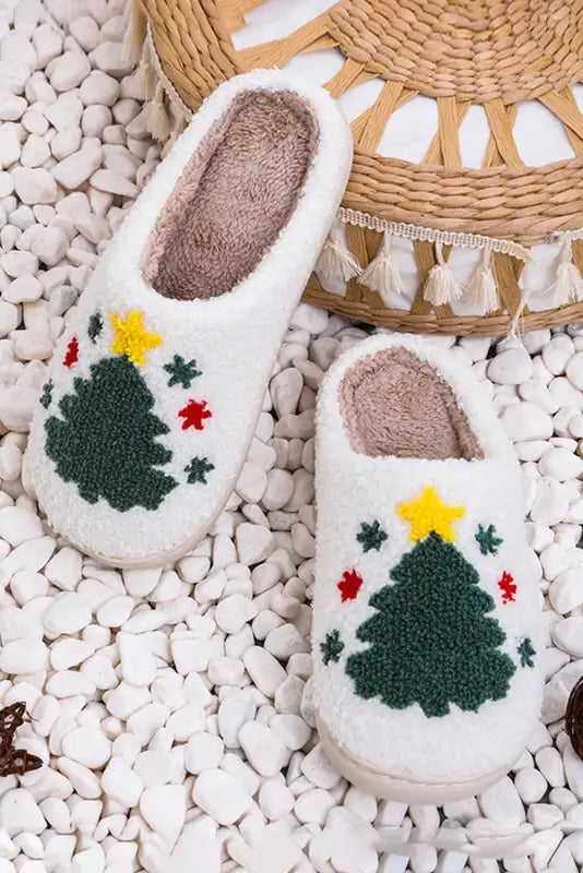 White christmas deer home indoor plush slippers