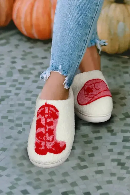 White Christmas Gingerbread Man Plush Home Slippers - Fashionfitz