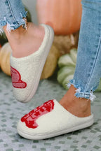 White Christmas Gingerbread Man Plush Home Slippers - Fashionfitz