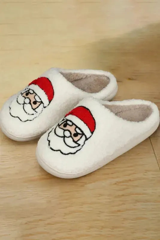 White Christmas Santa Clause Graphic Plush Slippers - Fashionfitz