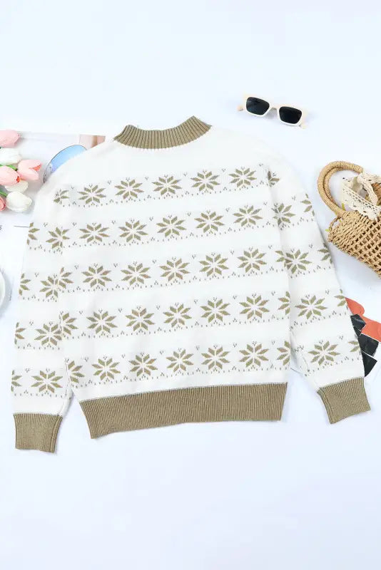 White christmas snowflake high neck knit sweater - sweaters & cardigans