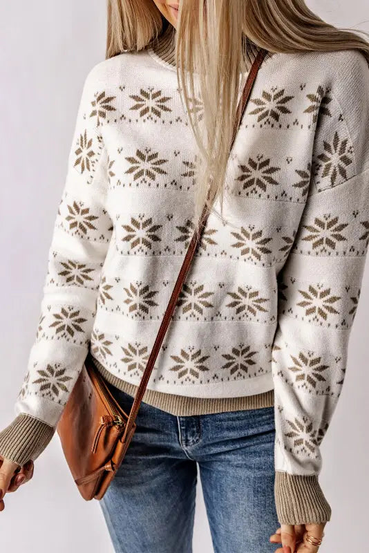 White christmas snowflake high neck knit sweater - sweaters & cardigans