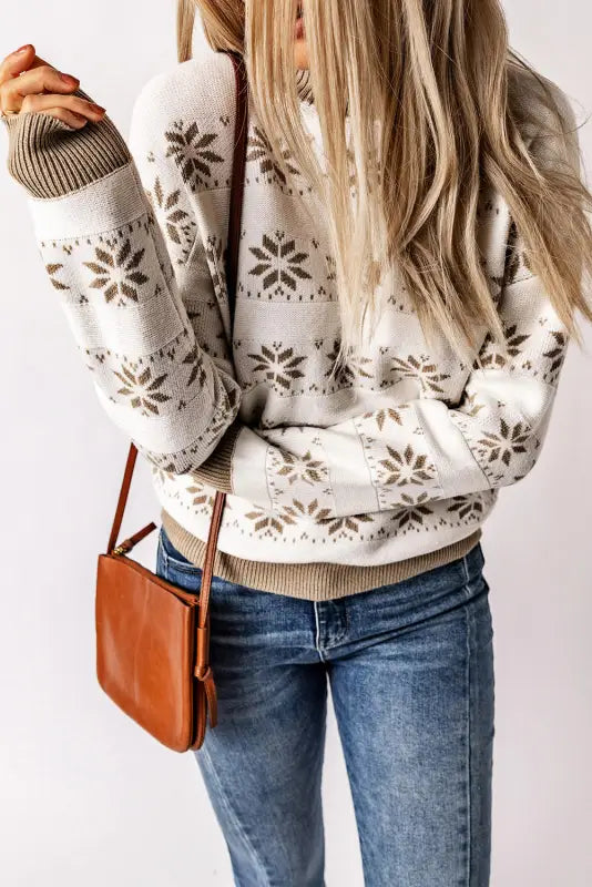 White christmas snowflake high neck knit sweater - sweaters & cardigans