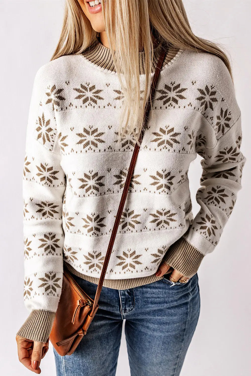 White christmas snowflake high neck knit sweater - s / 97% polyester + 3% polyamide - sweaters & cardigans