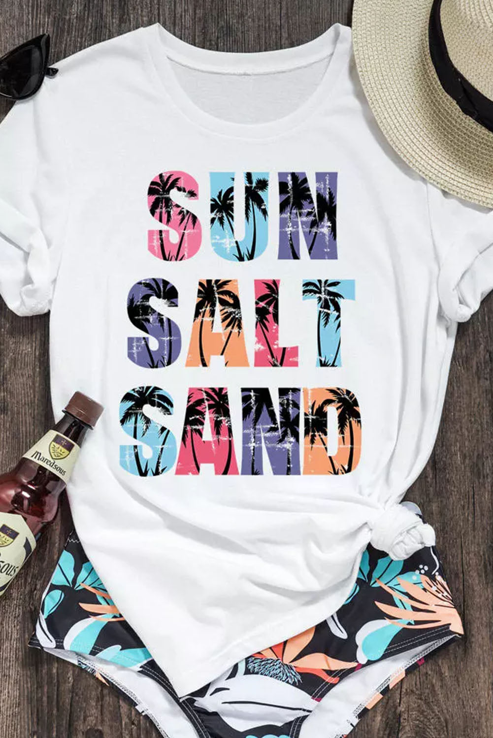 White coconut tree sun salt sand graphic tee - t-shirts