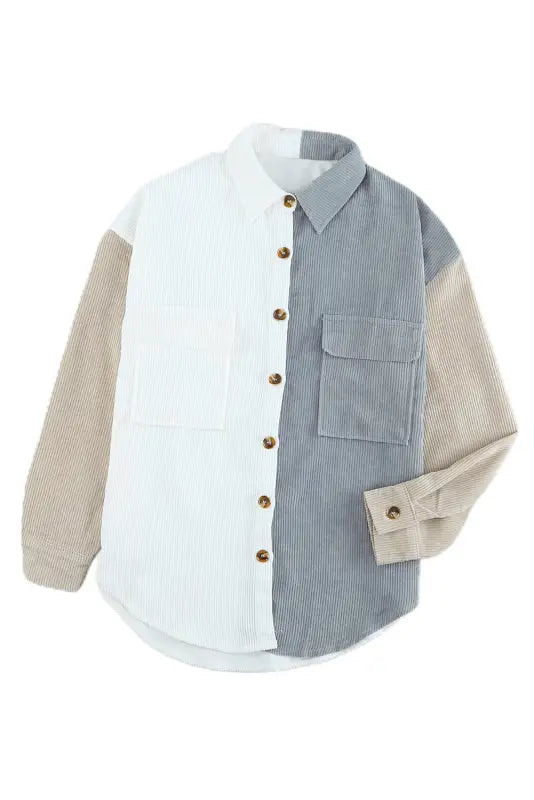 White color block button shirt with pocket - tops