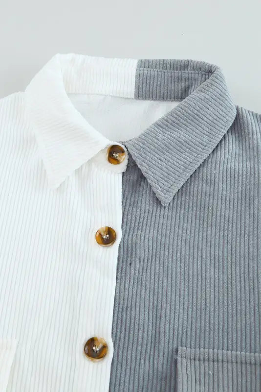 White color block button shirt with pocket - tops