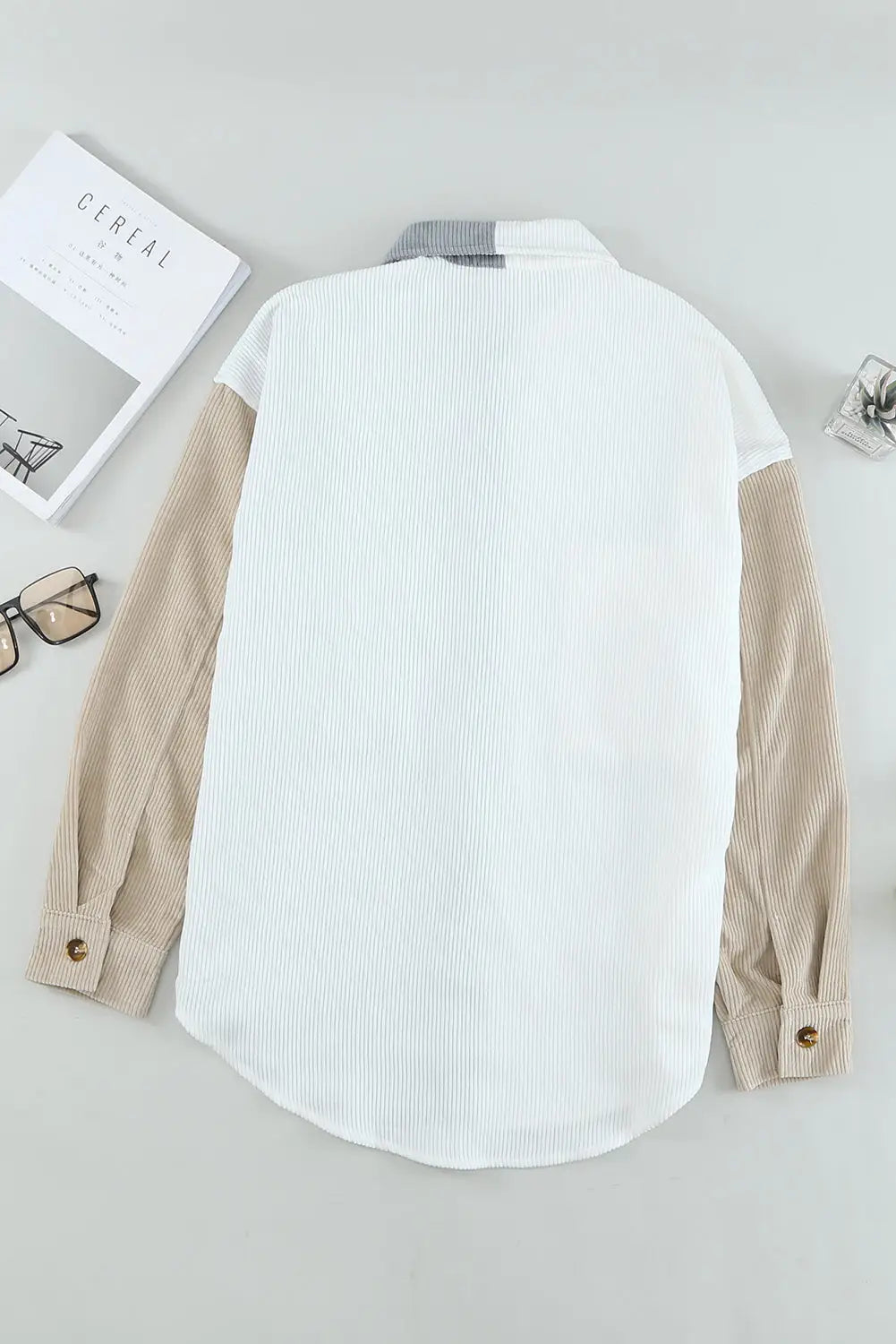 White color block button shirt with pocket - blouses & shirts