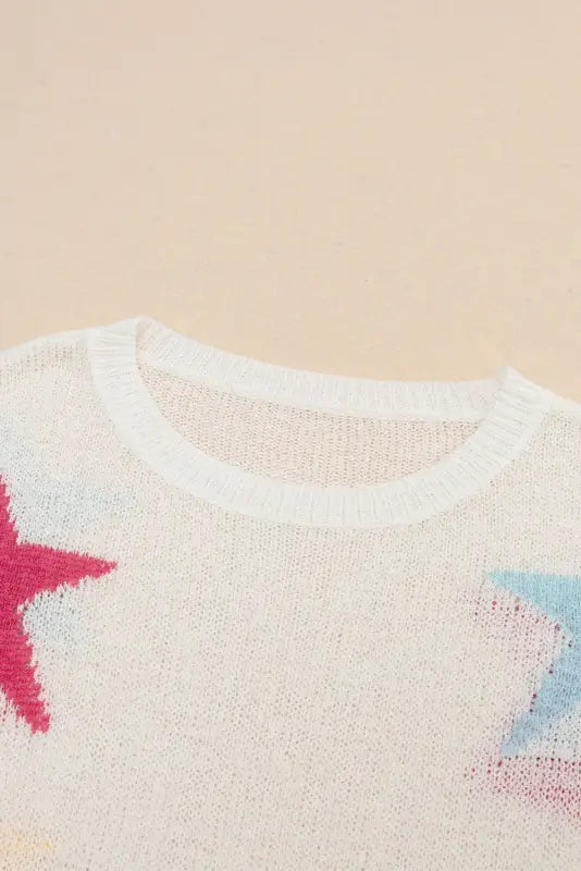 White colorful star pattern loose sweater - sweaters & cardigans