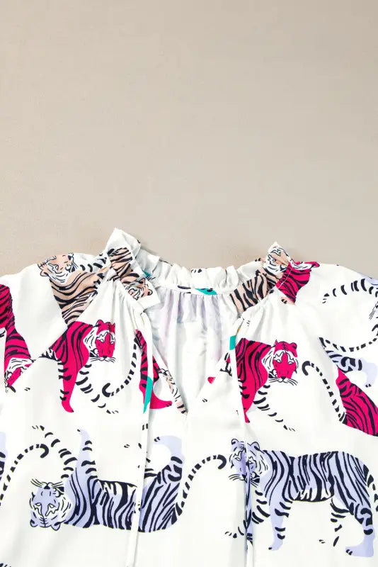 White colorful tiger print blouse - tops/blouses & shirts