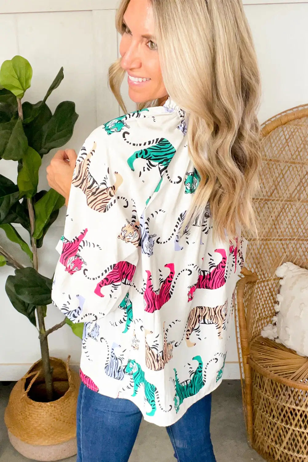 White colorful tiger print blouse - tops/blouses & shirts