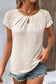 White contrast lace sleeve keyhole decor top - t-shirts