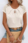 White contrast lace sleeve keyhole decor top - t-shirts