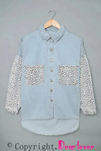 White Contrast Leopard Denim Jacket - Fashionfitz
