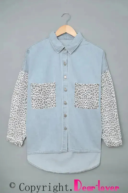 White Contrast Leopard Denim Jacket - Fashionfitz