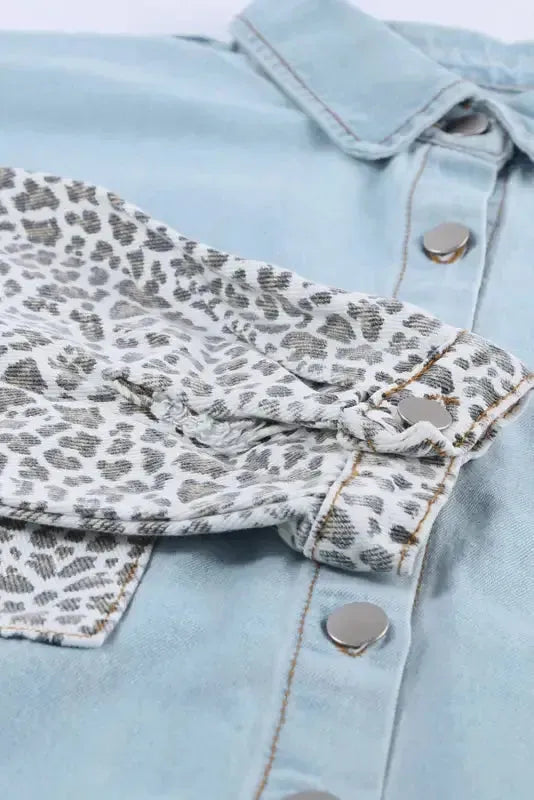 White Contrast Leopard Denim Jacket - Fashionfitz