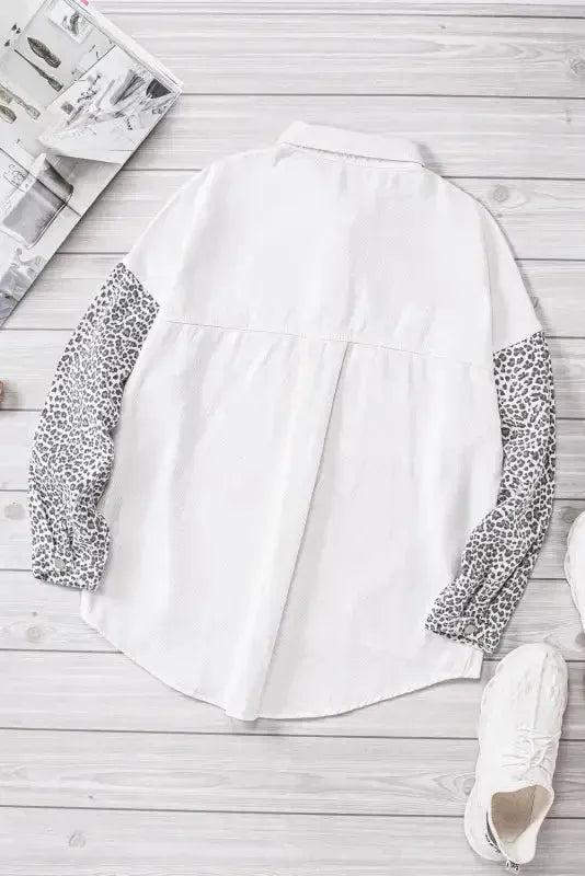 White Contrast Leopard Denim Jacket - Fashionfitz
