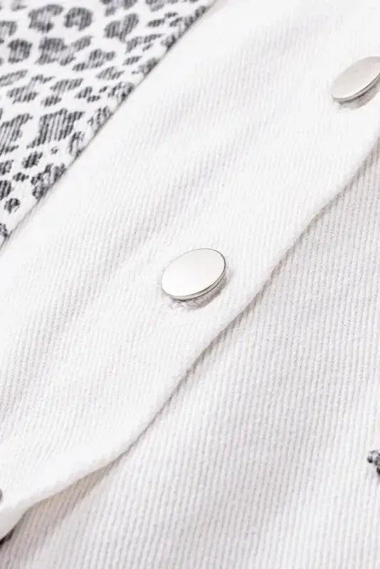 White Contrast Leopard Denim Jacket - Fashionfitz