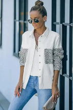 White Contrast Leopard Denim Jacket - Fashionfitz
