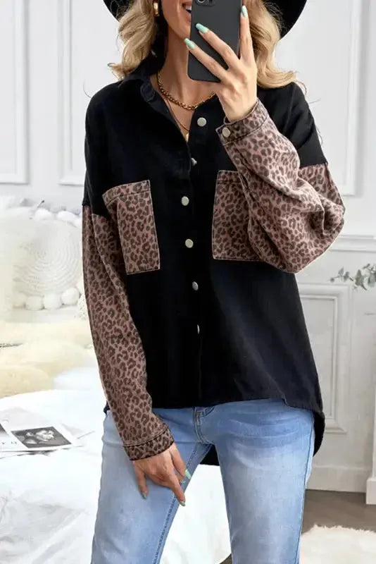 White Contrast Leopard Denim Jacket - Fashionfitz