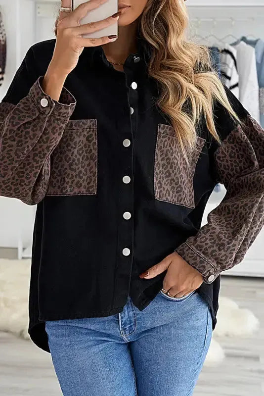 White Contrast Leopard Denim Jacket - Fashionfitz