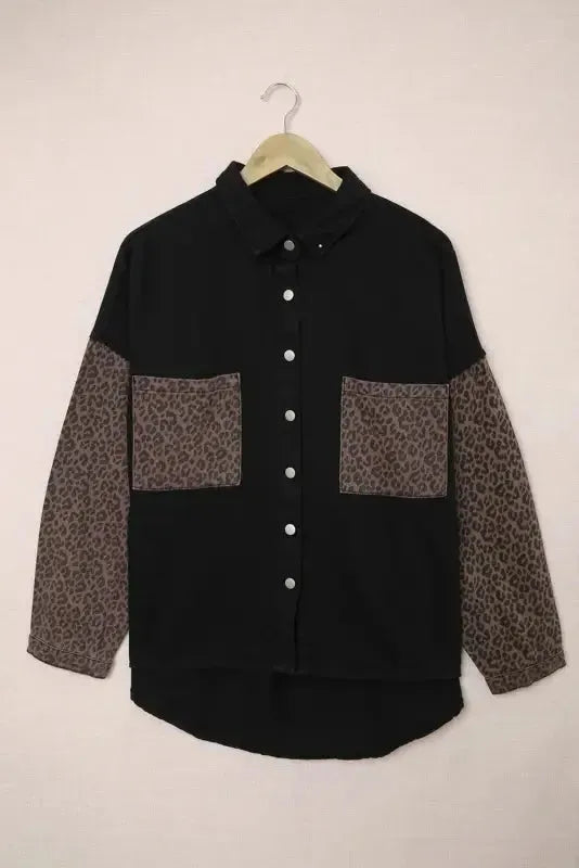 White Contrast Leopard Denim Jacket - Fashionfitz