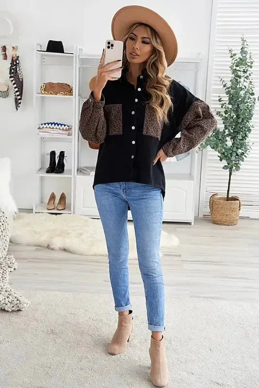 White Contrast Leopard Denim Jacket - Fashionfitz