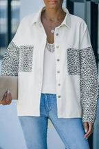White Contrast Leopard Denim Jacket - Fashionfitz