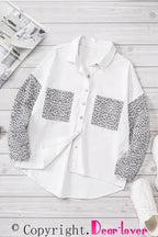 White Contrast Leopard Denim Jacket - Fashionfitz