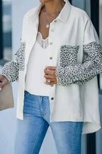 White Contrast Leopard Denim Jacket - Fashionfitz
