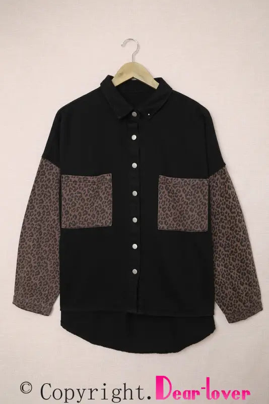 White contrast leopard denim jacket - outerwear