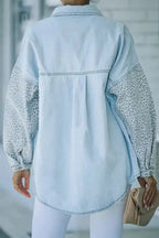 White Contrast Leopard Denim Jacket - Fashionfitz