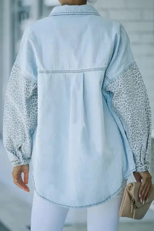 White Contrast Leopard Denim Jacket - Fashionfitz