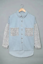 White Contrast Leopard Denim Jacket - Fashionfitz