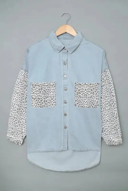 White Contrast Leopard Denim Jacket - Fashionfitz