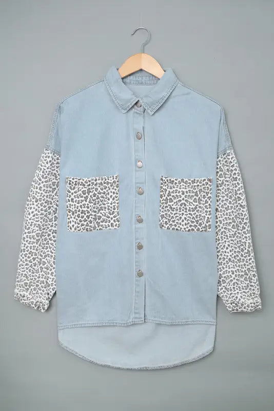 White contrast leopard denim jacket - outerwear