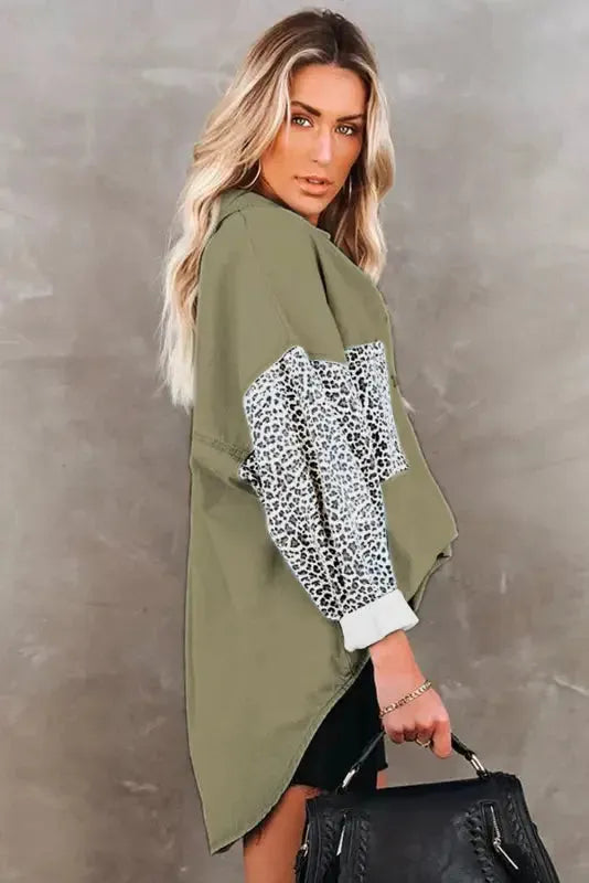 White Contrast Leopard Denim Jacket - Fashionfitz