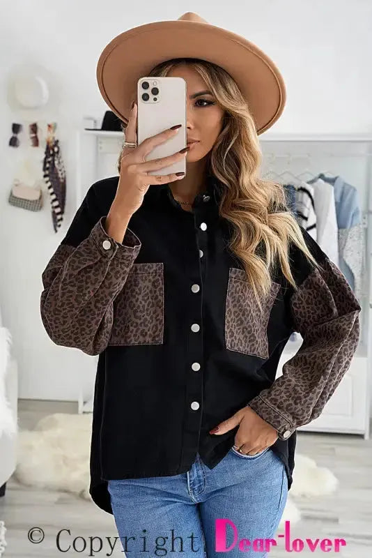 White Contrast Leopard Denim Jacket - Fashionfitz