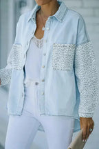 White Contrast Leopard Denim Jacket - Fashionfitz