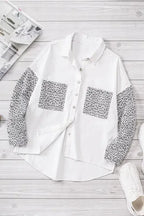 White Contrast Leopard Denim Jacket - Fashionfitz