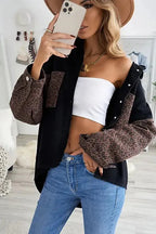 White Contrast Leopard Denim Jacket - Fashionfitz