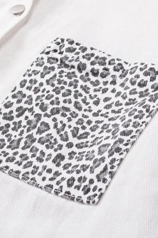 White Contrast Leopard Denim Jacket - Fashionfitz