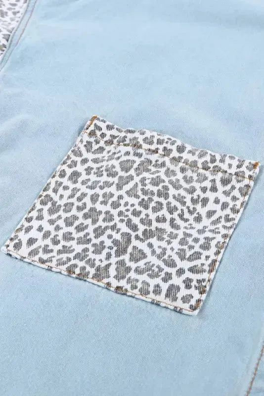 White Contrast Leopard Denim Jacket - Fashionfitz