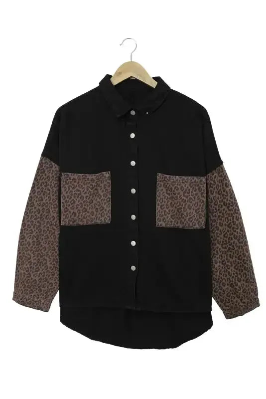 White Contrast Leopard Denim Jacket - Fashionfitz
