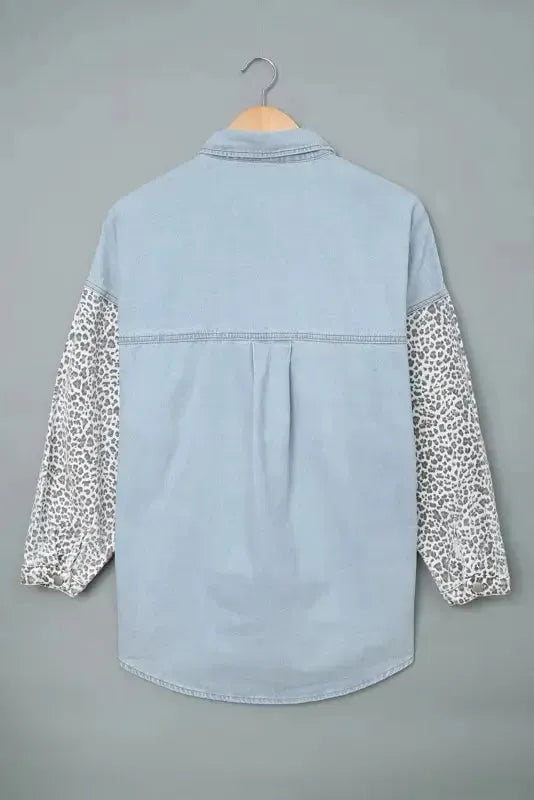 White Contrast Leopard Denim Jacket - Fashionfitz