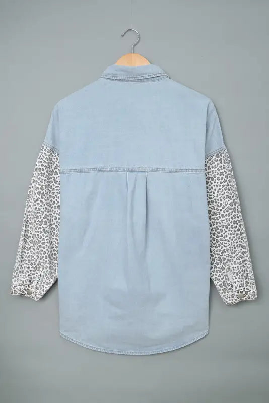 White contrast leopard denim jacket - outerwear