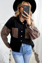 White Contrast Leopard Denim Jacket - Fashionfitz