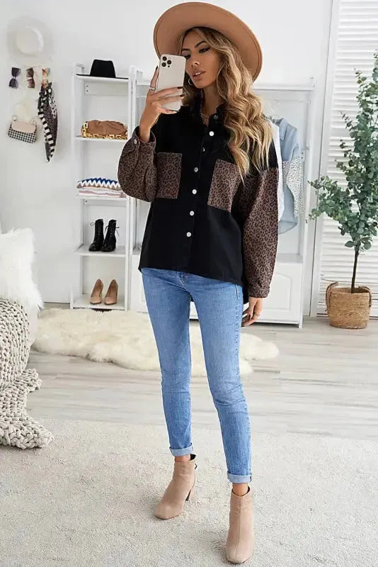 White Contrast Leopard Denim Jacket - Fashionfitz