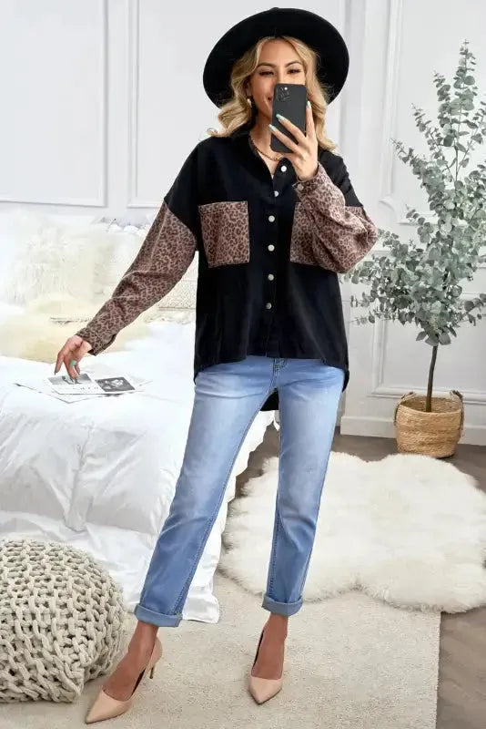 White Contrast Leopard Denim Jacket - Fashionfitz